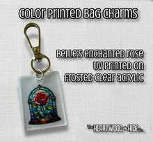 Load image into Gallery viewer, Color Printed Bag Charms - Belle&#39;s Enchanted Rose - Frosted Acrylic
