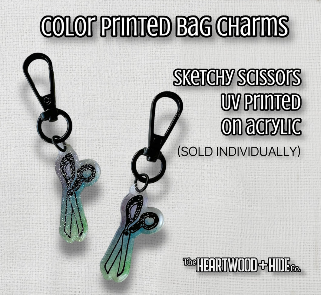 Color Printed Bag Charms - Sketchy Scissors