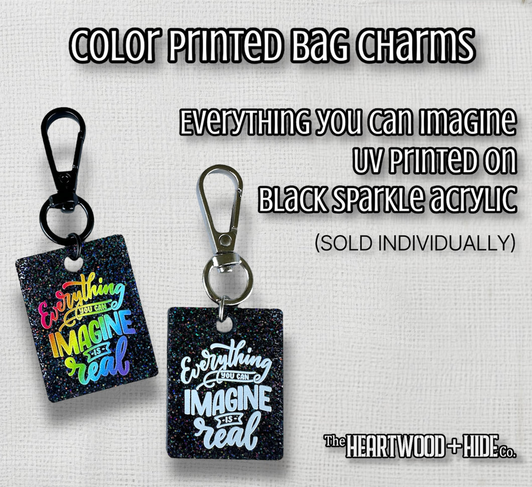 Color Printed Bag Charms - Everything You Can Imagine - Black Sparkle Acrylic