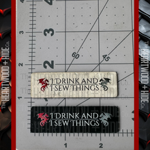 Load image into Gallery viewer, &quot;I Drink And I Sew Things&quot; Color Printed Cork Tags 6-Pack
